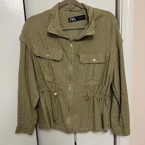 Zara linen blend  lightweight jacket with front zipper and pockets